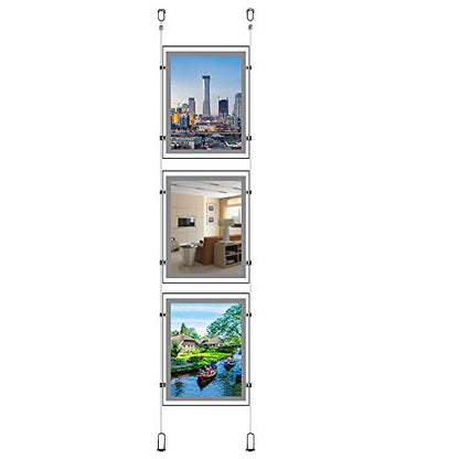 A4 Portrait Crystal Poster Photo Light Frame Real Estate Agent Store Sign Holders Led Window Hanging Light Box Advertising Decorative Signs Display (Vertical, 3pcs A4 a Row)