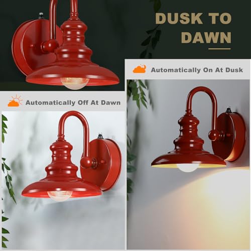 LONEDRUID Dusk to Dawn Sensor Outdoor Gooseneck Barn Light Fixture Red - color: Red