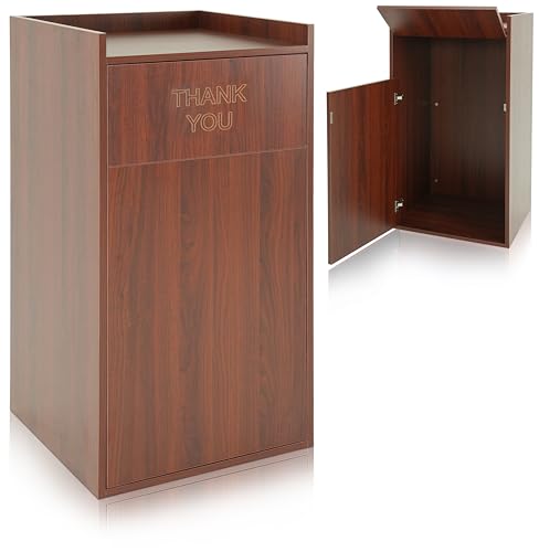 Alpine Restaurant Trash Can Cabinet - Commercial Trash Can 40 Gallon, Garbage Receptacle Indoor with Tray Holder for Restaurants, Cafeterias (Mahogany) - color: Mahogany