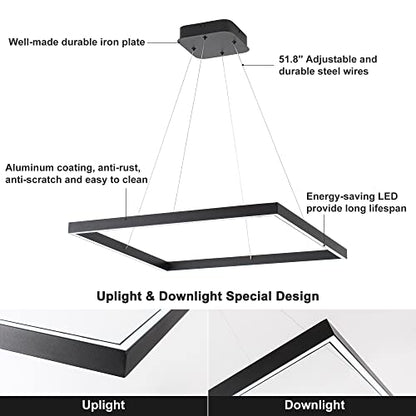 Modern Square Chandelier, Square Ceiling Pendant Light Fixture,Black - size: 1-Light 23.6"