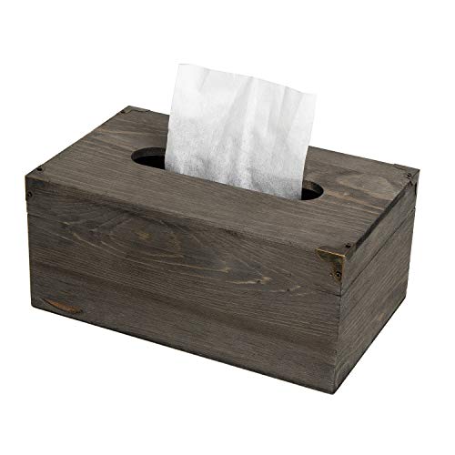 Distressed Wooden Rustic Facial Tissue Box Holder Tissue Box Cover Napkin Dispenser for Bathroom Living Room Dining Room Bedroom Toilet (Grey) - color: Grey