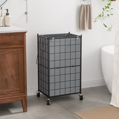 WOWLIVE Rolling Laundry Basket, Metal Wire Frame Laundry Hamper with Wheels - color: Grey, size: 100l