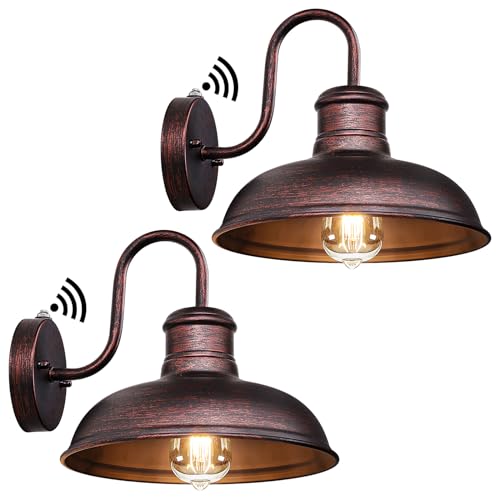 TOBUSA 2-Pack Dusk to Dawn Outdoor Wall Lights, Exterior Farmhouse Gooseneck Barn Light, Vintage Outside Wall Mount Light Fixture, Waterproof Outdoor Light for House Porch Garage, Distressed Brown - color: Distressed Brown, size: 10.5 inch