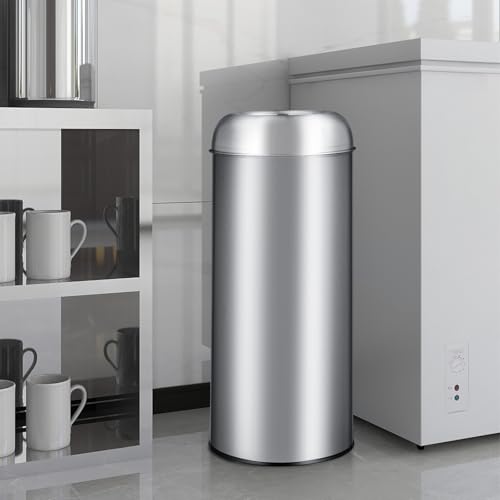 GarveeLife Tall Commercial Trash Can, 65L/17 Gallon, Large Capacity Heavy Duty Stainless Steel Open Top Trash Bin with Sleek Hidden Bag Holder for Restaurant, Office, and Restroom