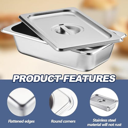 Mifoci Stainless Steam Table Pan with Lid, 2.5 Inch Deep, 6 Sets, 1/4 Size - size: 1/4 Size