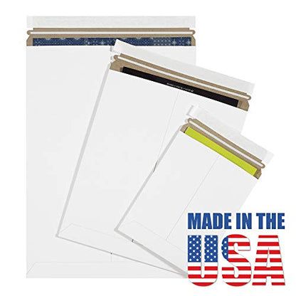 BOX USA 11 x 13 1/2" Stayflats Brand Rigid Flat Mailers, White (Pack of 25) Photo Document Mailers, Peel & Seal Closure, Tear Strip Easy Opening.