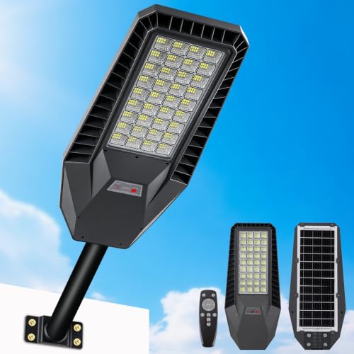 Solar Street Lights Outdoor Waterproof - Upgraed 10000mAh LED Parking Lot Lights Commercial Dusk to Dawn IP66,7000K Bright Solar Security Light with Motion Sensor & Remote for Outside Yard,Road,Street