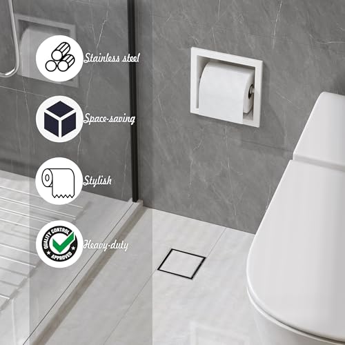 Neodrain White 304 Stainless Steel Recessed in Wall Toilet Paper Holder - color: White, size: 6X6In