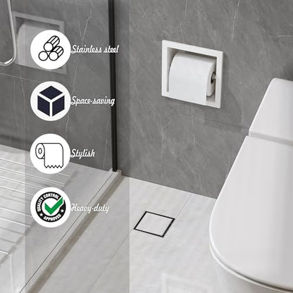 Neodrain White 304 Stainless Steel Recessed in Wall Toilet Paper Holder - color: White, size: 6X6In