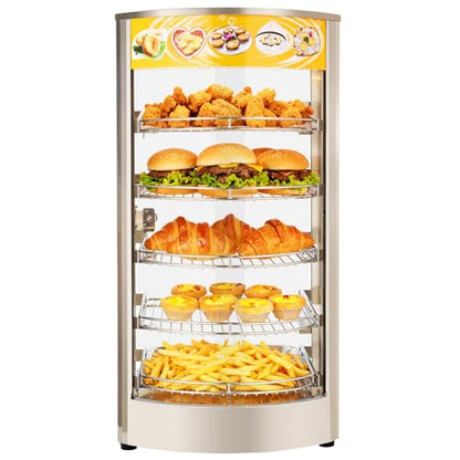 VEVOR 5-Tier Commercial Food Warmer Display, 800W Food Display Warmer with LED Light, Adjustable Shelf and Stainless Steel Frame, 86℉~185℉ Air Heating, 60L for Hamburger, Pizza, Bread, Fried Chicken - size: 5-Tier-63Qt