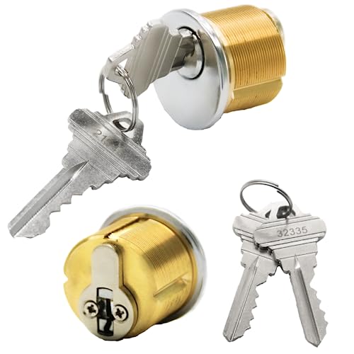 2PCS Brass Mortise Door Cylinder Locks with 2 Different SC1 Keyway Keys - size: 1 inch Door Cylinder Locks