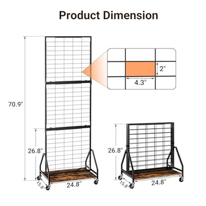 ELYKEN Foldable Grid Wall Panels, 5.7 x 2 FT Movable Gridwall Display Rack - color: Rustic Brown, size: 2'w-1 pack