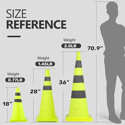 BATTIFE 4 Pack 36 Inch Collapsible Traffic Cones, Lime Green Safety Cones - color: Lime Green, size: 36inch