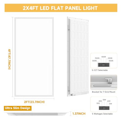 48 Pack 2x4 LED Flat Panel Lights with 5CCT Selectable, 9576LM, ETL - size: 2x4FT 48PACK