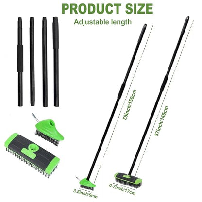 3 in 1 Scrub Brush with Long Handle – Your All-Purpose Deck Brush, Weeding Tool & Concrete Scrubber Tackle Patio Weeds, Floor Stains, Moss, and Rust with one Versatile Set. (Green) - color: Green