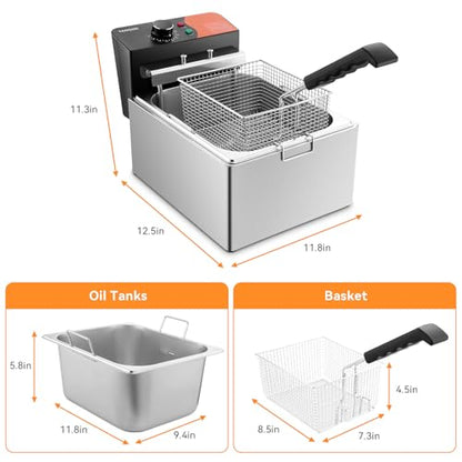 TANGME Commercial Deep Fryer, 1700W Electric Countertop Fryer with Basket - size: 6L