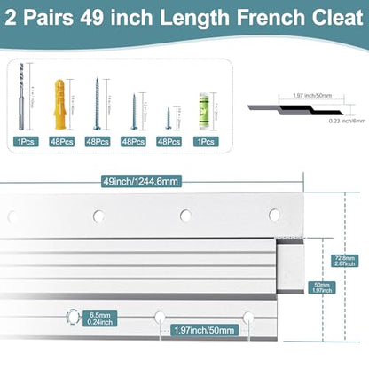 AENTGIU 2 Pairs 49 inch French Cleats, 500Lbs Heavy Duty Wall Mount Bracket - size: 49 inch, 2 Pair(4 Pcs)