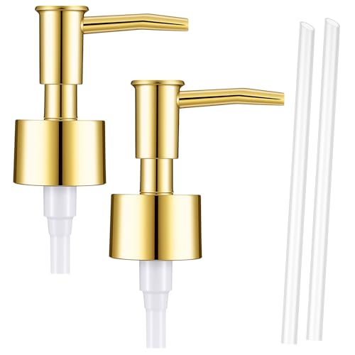 2 Pack Soap Dispenser Pump Replacement Gold Plastic Hand Soap Pumps for Standard 28/400 Thread Size Jar Pumps Dispenser Lid for Lotion Dish Soaps Refill Dispensers Bathroom Kitchen