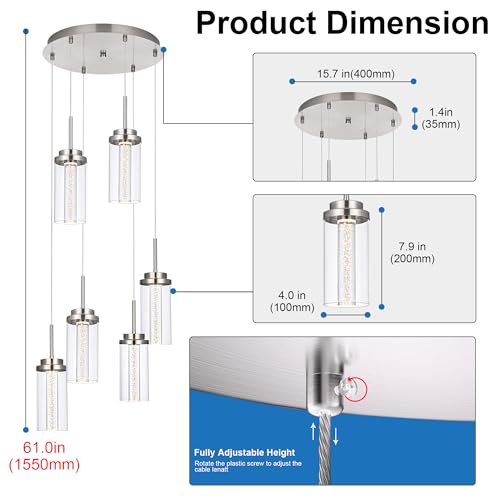 MELUCEE 6-Light Modern LED Pendant Light Fixtures with 3000K-6000K - color: Brushed Nickel, size: 6-Light-Round