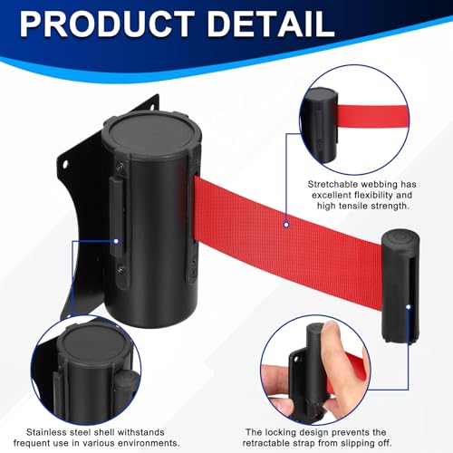 PATIKIL Fixed Wall Mount Retractable Belt Barrier 16 Feet, Red 1 Pcs - color: Red, size: 16 Feet