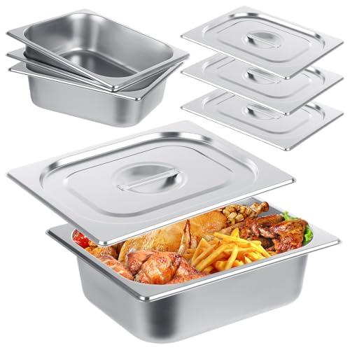 QTLCOHD 4 Pack 1/2 Half Size Hotel Pan with Lids - size: 4 inch+Lids
