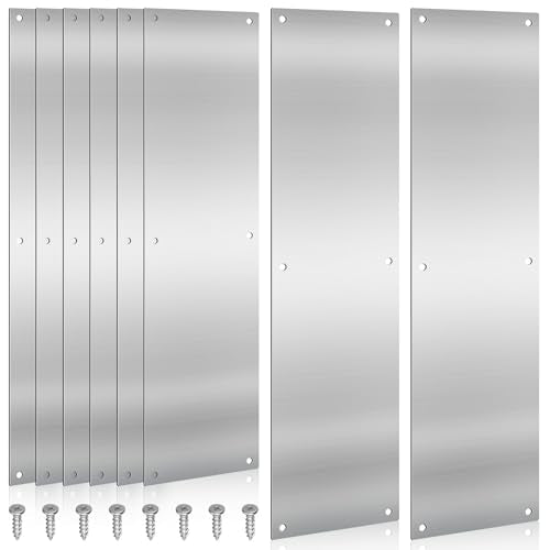 Door Kick Plate 16"x4" Stainless Steel 8Pcs Scratch Kick Push Plates Decor - size: 8 pcs