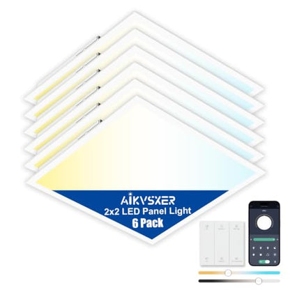 AIKVSXER 2x2 LED Flat Panel Light with Wireless Switch & App Control 6Pack