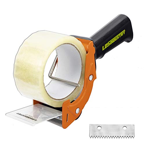 Rapid-Replace Packing Tape Dispenser Gun with Tape and Extra Blade, 2IN(50mm) Lightweight Ergonomic Industrial Handheld Tape Cutter for Carton, Packaging and Box Sealing (Orange)