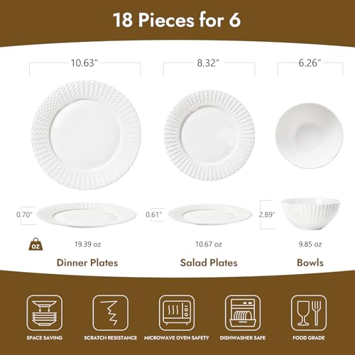 KINGSTONE 18Pc Rhombus Edge White Bone China Set, Service for 6 - color: White-Rhombus, size: service for 6-18pcs