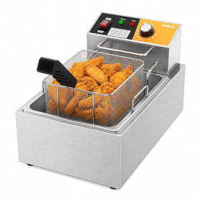 Electric Deep Fryer 10L/10.5QT Stainless Steel Single Tank Commercial Fryer with Basket, 1700W 110V Countertop Deep Fryer for Home Kitchen and Restaurant Use with Oil Thermometer & Temperature Control - size: R-81S
