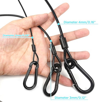 Lighting Safety Cable with Loops(6-Pack), 25kg Load Stage Light Safety Cable Black Security Chain Hanging on Trusses, Stainless Steel Lanyard（Diameter 2mm/0.08in, Length 30cm/11.82in)
