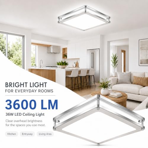 2-Pack 36W Square Dimmable LED Ceiling Light Fixtures - 12in 3600LM Modern Flush Mount Ceiling Lights Super Bright, 2700K-6500K Adjustable Brushed Nickle Ceiling Lamp for Living Room Bedroom Bathroom - color: Brushed Nickle, size: 2 Packs