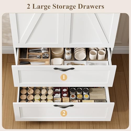HOSTACK 70" Kitchen Pantry Storage Cabinet, Farmhouse Pantry Cabinet, White - color: White