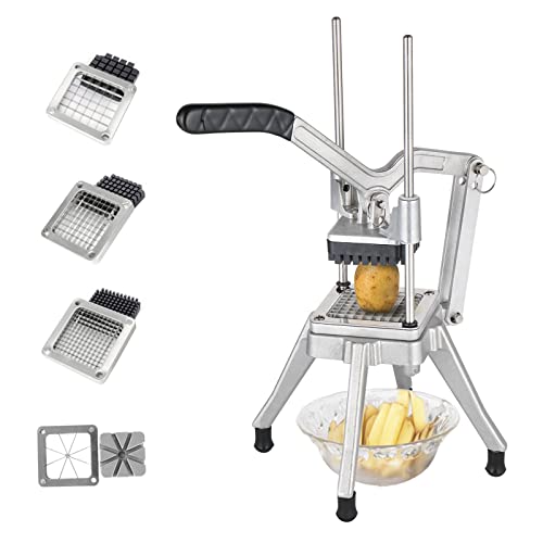 ROVSUN Commercial Vegetable Chopper French Fry Cutter Potato Slicer Fruit Chopper, Super Value Set of Suction Feet, 1/2'', 3/8'', 1/4'', 8-Wedge Blades and Pusher Blocks for Restaurant, Home & Kitchen - size: Lever Style
