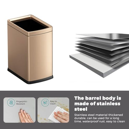 4.7 Gallon/18L Brushed Gold Bathroom Trash Can, Open Top Slim Dual Wastebaskte Simple Human Stainless Steel Garbage Can for Commercial Home Kitchen Office (18L Champagne Gold) - color: 18L champagne gold
