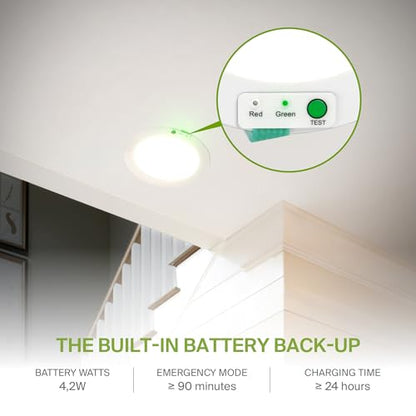 ASD 6 Inch LED Recessed Light with Emergency Backup, 90 Min Battery, 5CCT 2700K-5000K, 9W/12W/15W Selectable, Dimmable Wafer Downlight, Ultra-Thin Ceiling Light, IC Rated, ETL & ES, White, 1 Pack