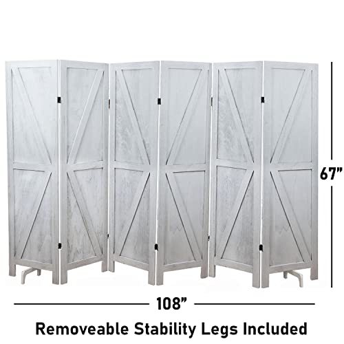 Premium Home 6-Panel Room Divider, Rustic White Barn Door K-Pattern Screen - color: Rustic White - K Pattern - 6 Panel