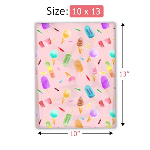 10x13 (100) Ice Cream Treats Summer Designer Poly Mailers Waterproof Self Sealing Tear Resistant Polymailers Shipping Envelopes Premium Printed Bags For Small Businesses - color: Ice Cream, size: 10x13 inches