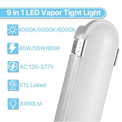 HYPERLITE 65W 4FT LED Vapor Light, 45W/55W/65W Vapor Proof Tight Light Fixture, 8450lm 4000K/5000K/6000K Selectable, AC120-277V Waterproof LED Outdoor Shop Light for Car Wash,Garage,Warehouse,ETL - size: 4FT | 1 PACK