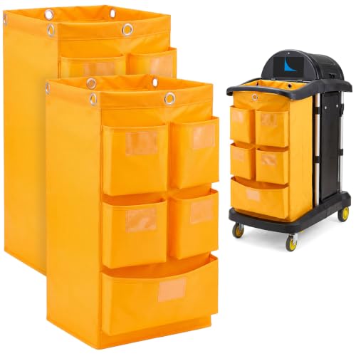 Meanplan 2 Pack Cleaning Cart Bag 20 Gallon Replacement Janitorial Cart with 5 Pockets Thick Bag Zippered 27 x 15.75 x 11 Inch Large Capacity Commercial Cleaning Bags for Housekeeping Carts(Yellow) - color: Yellow