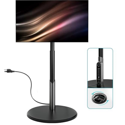 Floor Mobile TV Stand with Power Outlet, Rolling TV Cart for 27-70 Inch OLED LED Monitors, 6 Levels of Height Adjustment, Ambient Lighting on The Bottom Wheels Holds up to 88lbs, 400x400mm - color: Black