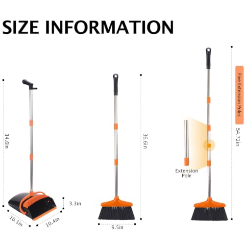 Broom and Dustpan Set,54.72" Long Handle,Standing Dustpan,1-Pack - color: Orange