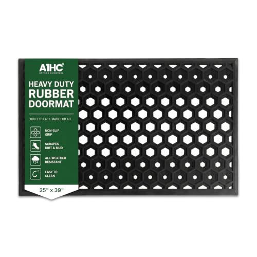 Subhera Collection Heavy Duty Rubber Door Mat 25"×39" Non-Slip Drainage with Dirt Scraper | Outside Doormat for Front Pool Deck & Patio All-Weather 100% Won't Curl or Blow Away - size: 2'1" x 3'3" (Rectangular)