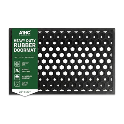 Subhera Collection Heavy Duty Rubber Door Mat 25"×39" Non-Slip Drainage with Dirt Scraper | Outside Doormat for Front Pool Deck & Patio All-Weather 100% Won't Curl or Blow Away - size: 2'1" x 3'3" (Rectangular)