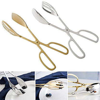Food Tongs, Heavy Duty Stainless Steel Kitchen Tongs Salad Tongs 10 inch Heat Resistant Small Serving Tongs for Cooking, Grill, Pastry, Sandwich, Ice, Food Bread Dessert (Gold)