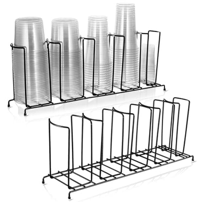 Maxdot 2 Pcs 5 Section Coffee Cup Organizers 23 x 5 x 8.5 Inch Wire Rack Coffee Cup and Lid Holder Black Iron Lid Dispenser Countertops Station Organizer for Kitchen Storage Essentials - size: 23 x 5 x 8.5 Inch