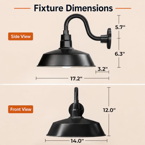14in. Satin Black Outdoor Gooseneck Barn Light Fixture, 5000K Cool White - color: Satin Black (2-Pack), size: 10 in Gooseneck Arm