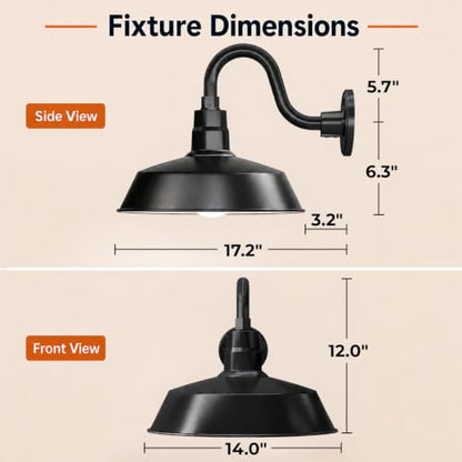 14in. Satin Black Outdoor Gooseneck Barn Light Fixture, 5000K Cool White - color: Satin Black (2-Pack), size: 10 in Gooseneck Arm