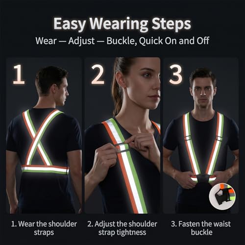 2PCS High Visibility Reflective Safety Vest, Reflective Safety Suspenders, 2 Inch Wide Straps, Adjustable and Elastic, Safety & High Visibility for Running, Cycling, Walking, Construction, Motorcycle