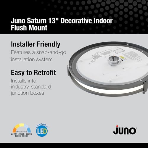 Juno Saturn Flush Mount Ceiling Light with Switchable Color Temperature (2700K-5000K), 13-Inch, Matte Black - color: Matte Black, size: 13-Inch